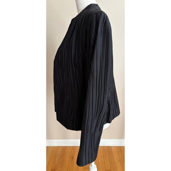 Lafayette 148 New York Black Crinkle Open Front Silk Blend Dressy Blazer Size 4 - Picture 5 of 12